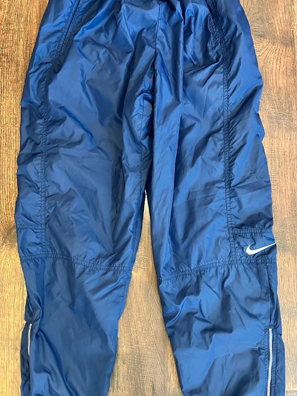 Vintage Nike Wind Pants Mens Small Embroidered Swoosh Navy Ankle Zip Hong Kong 8